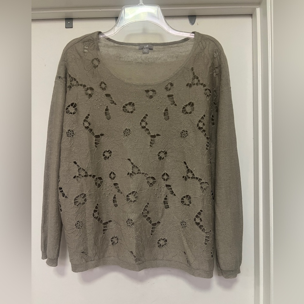 J Jill linen blend sweater - moss green - size M petite